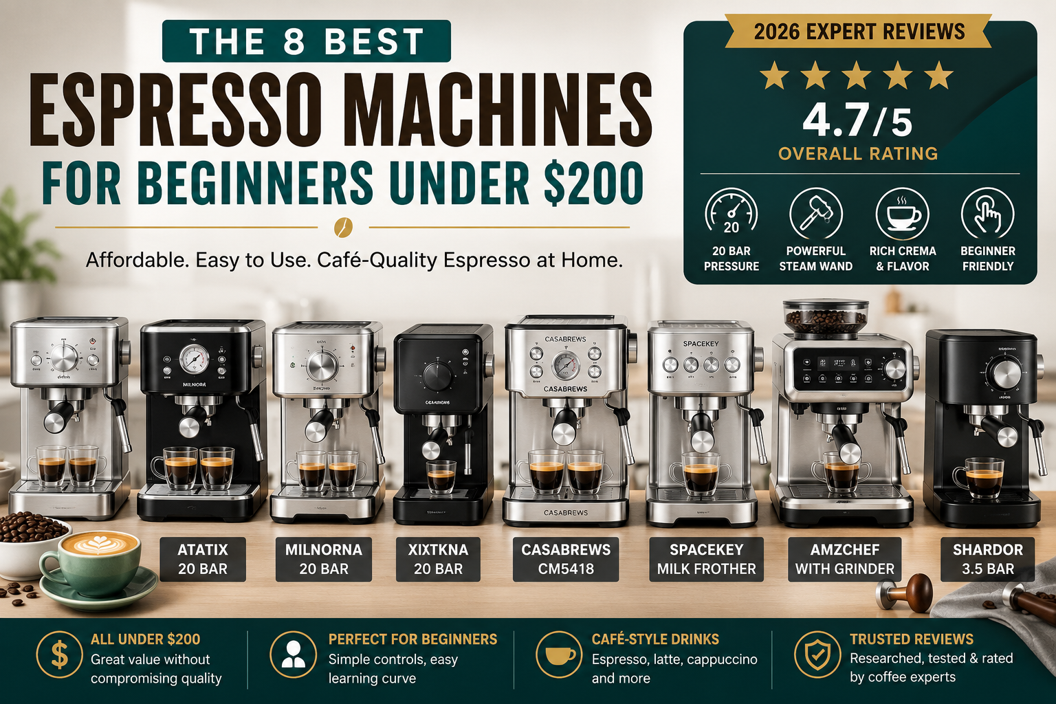 Espresso Machines for Beginners under 200$ of 2026 – Expert Reviews