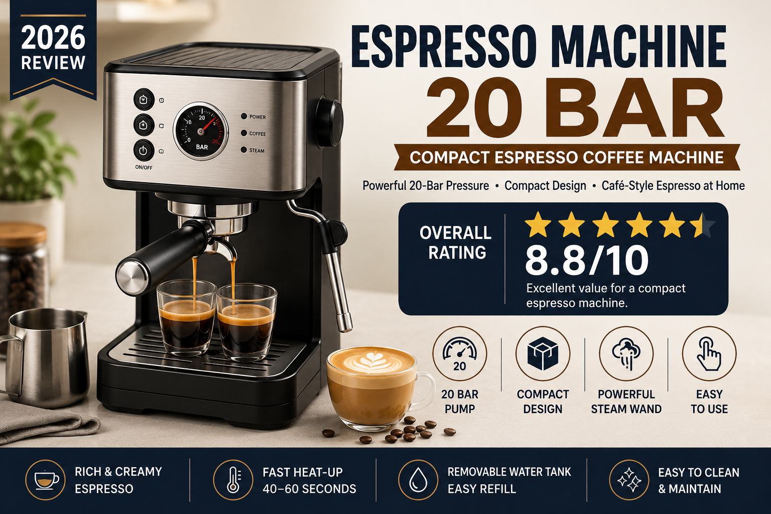 AERCANA Espresso Machine 20 Bar, Compact Espresso Coffee Machine Review (2026): Is It Worth Buying?