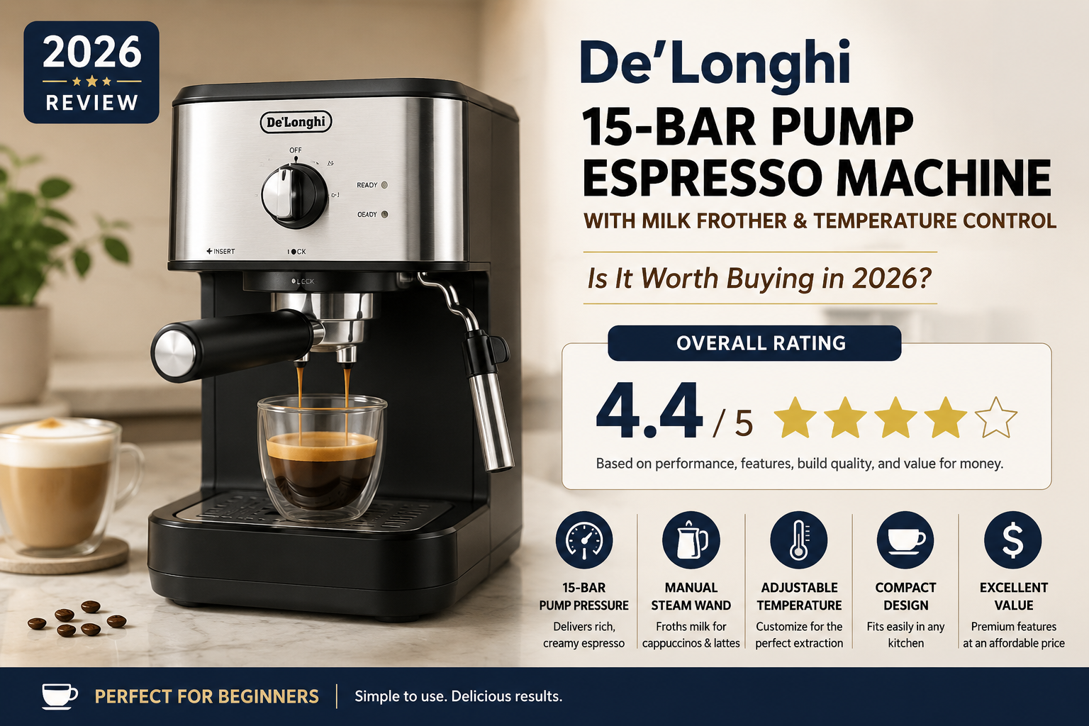 De’Longhi 15-Bar Pump Espresso Machine Review (2026): A Budget-Friendly Espresso Maker Worth Buying?
