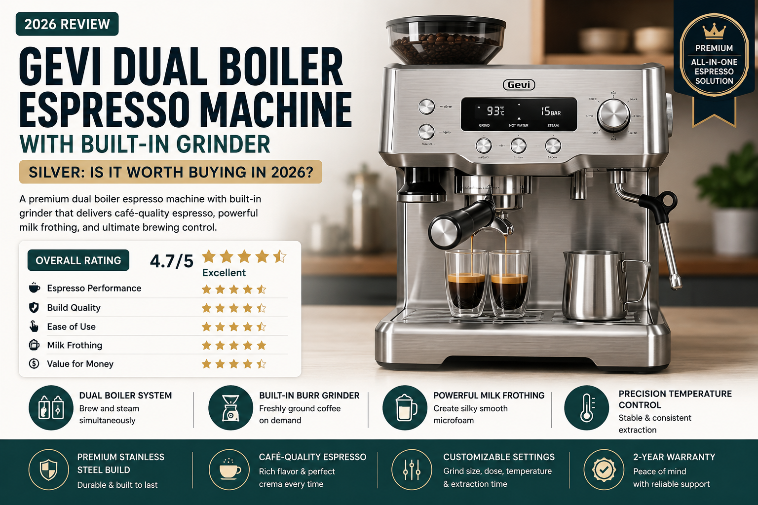 Gevi Dual Boiler Espresso Machine With Built-in Grinder, Silver: Is It Worth Buying in 2026?